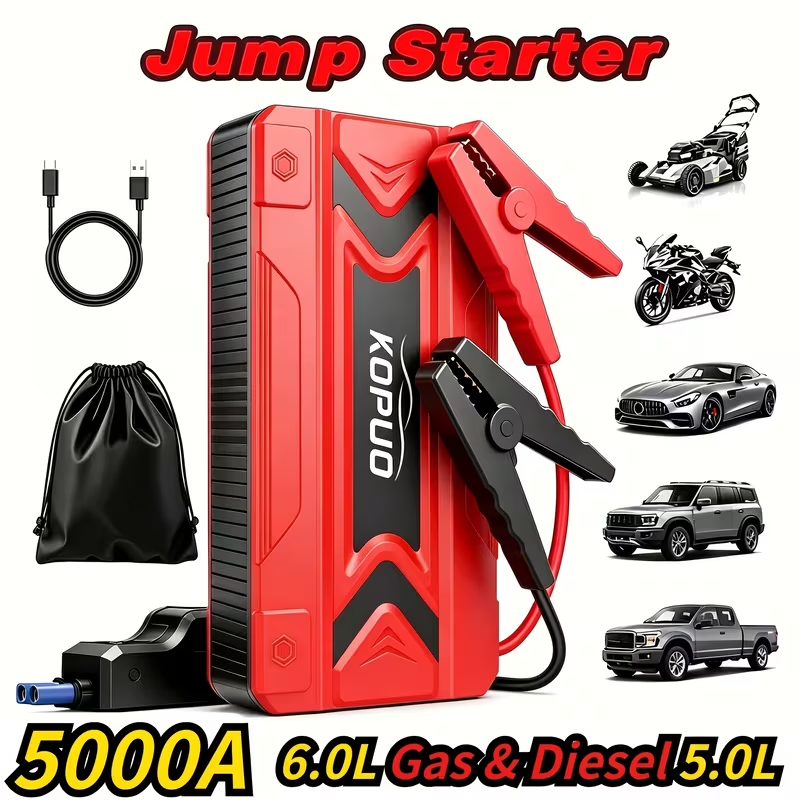 Car Jump Starter Power Bank 3-in-1 12V Battery Booster Charger LED Flashlight SOS for Cars Motorcycles for Garden, Patio and Yard Use