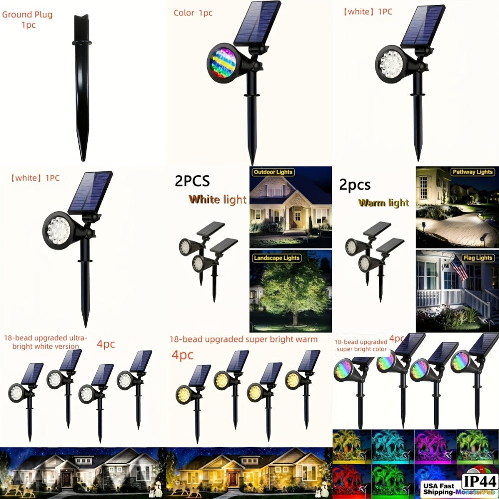 Solar Landscape Lights 2-in-1 Wall & Ground, Independent Adjustable Solar Panel, 8 Color Modes Outdoor Solar Spotlight for Garden