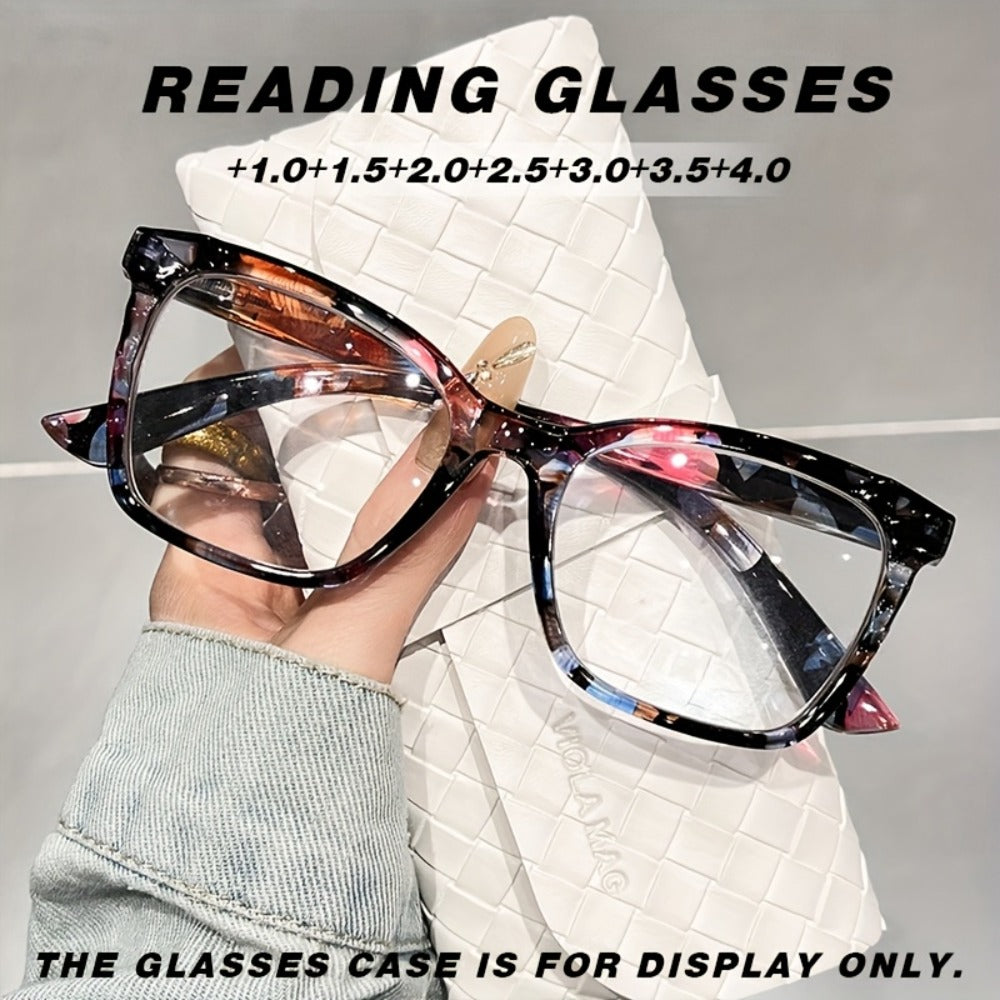 Reading Glasses – Floral Rectangular Readers with Resin Lenses and Spring Hinges with Multiple Strength and Color Options