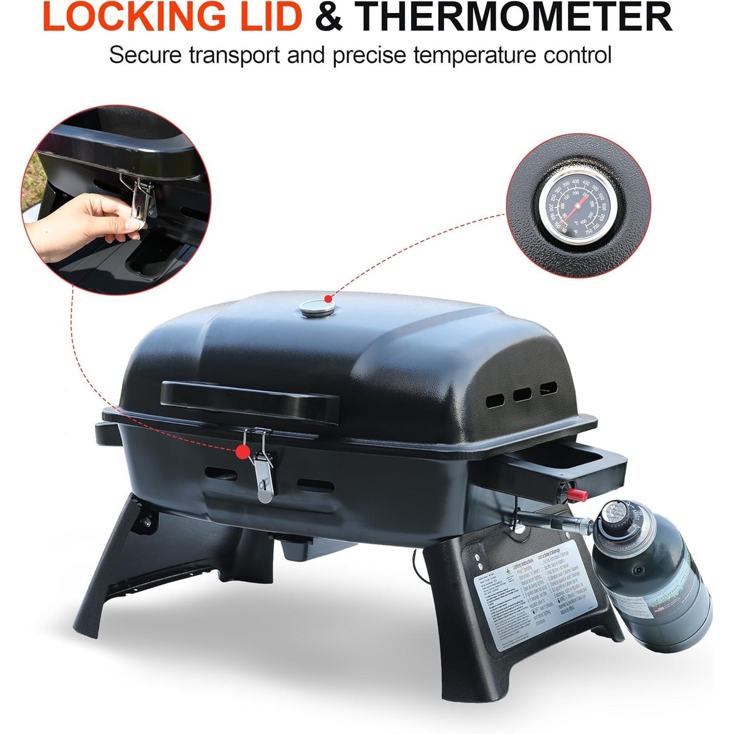 Portable Propane Grill Tabletop, 10000 BTU Single Burner Gas Grill with 239 sq in Porcelain Grates