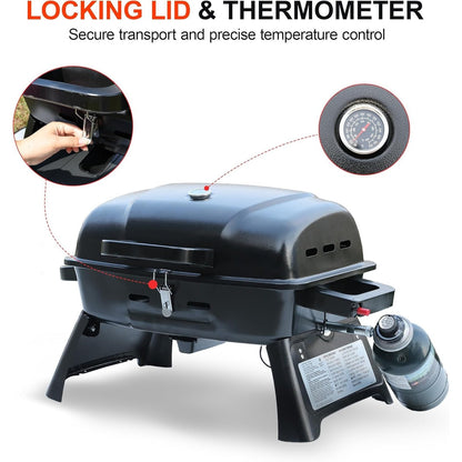 Portable Propane Grill Tabletop, 10000 BTU Single Burner Gas Grill with 239 sq in Porcelain Grates