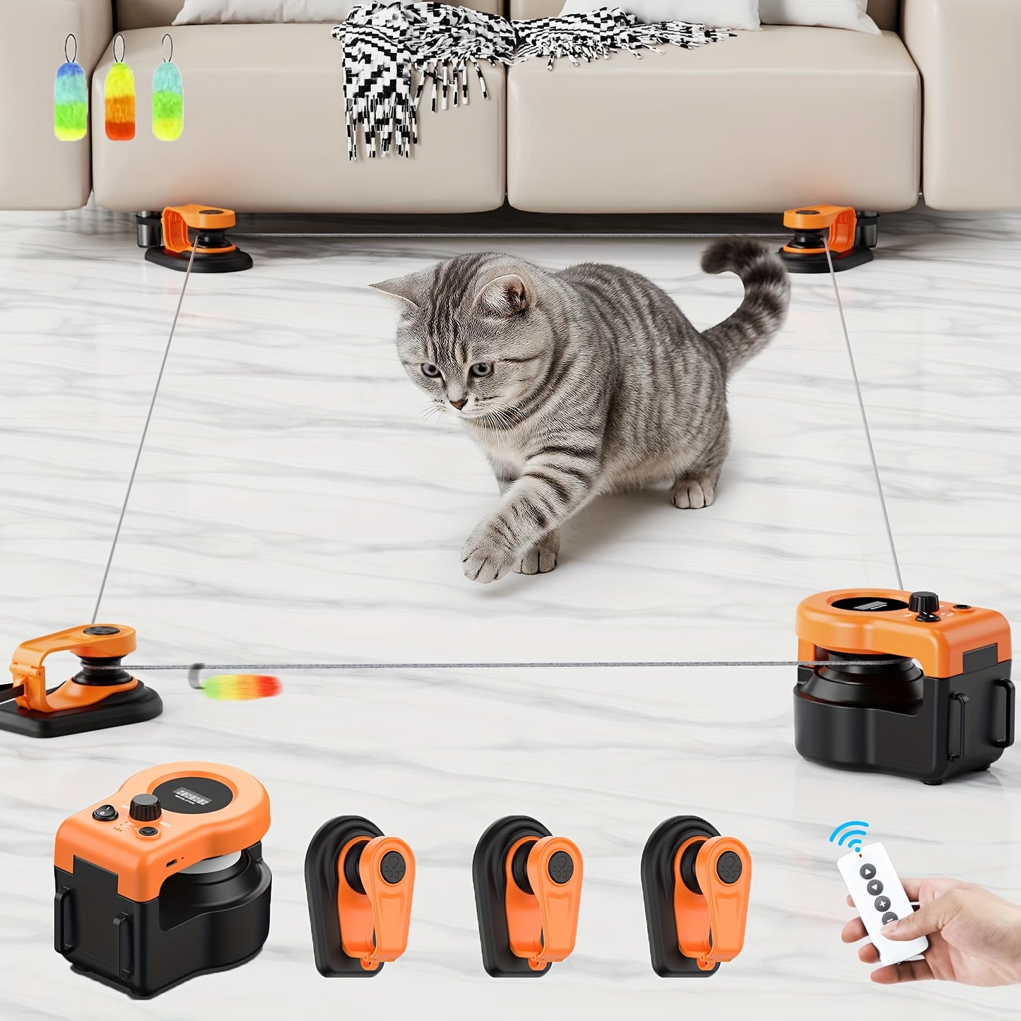 Interactive Cat Toy Auto & Remote Control – Electric Feather Mouse Lure Coursing Machine with DIY Track, Mouse Sounds, Auto Timer