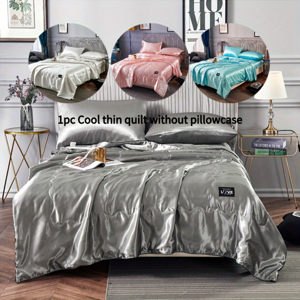 Cooling Satin Quilt Summer Comforter Ultra-Soft Breathable Lightweight Blanket, Machine Washable Satin Weave Bedspread for Home Dorm Hotel