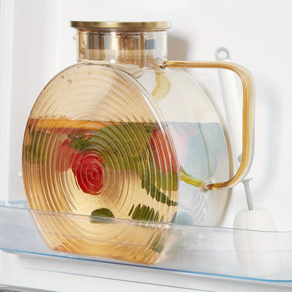 Round 84-Ounce Glass Pitcher with Concentric Texture, Side Handle and Golden or Gray Accent Lid