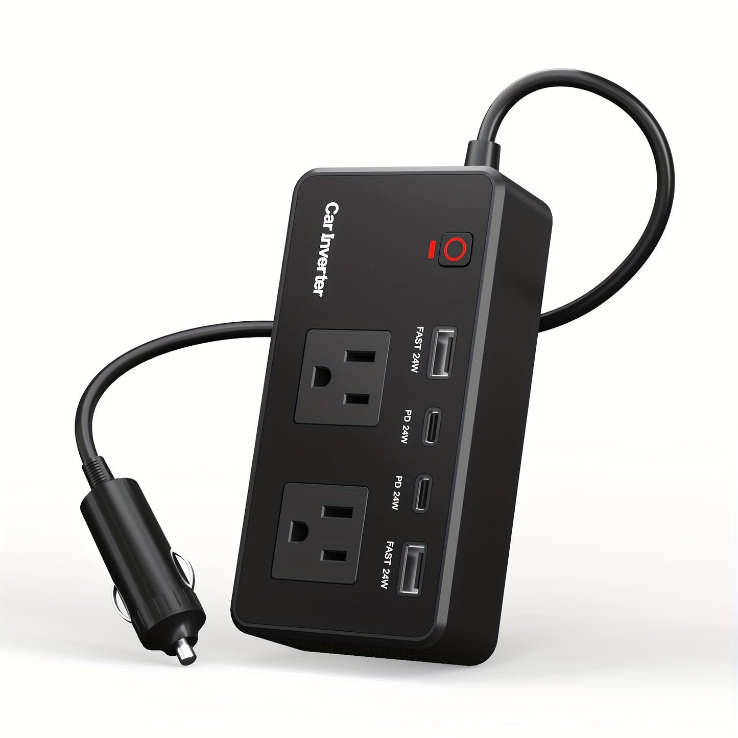 200W Car Power Inverter DC 12V to 110V AC Outlet + USB-C & USB-A 4.8A 24W, Car Plug Adapter Converter for Laptop Camping Travel Road Trip