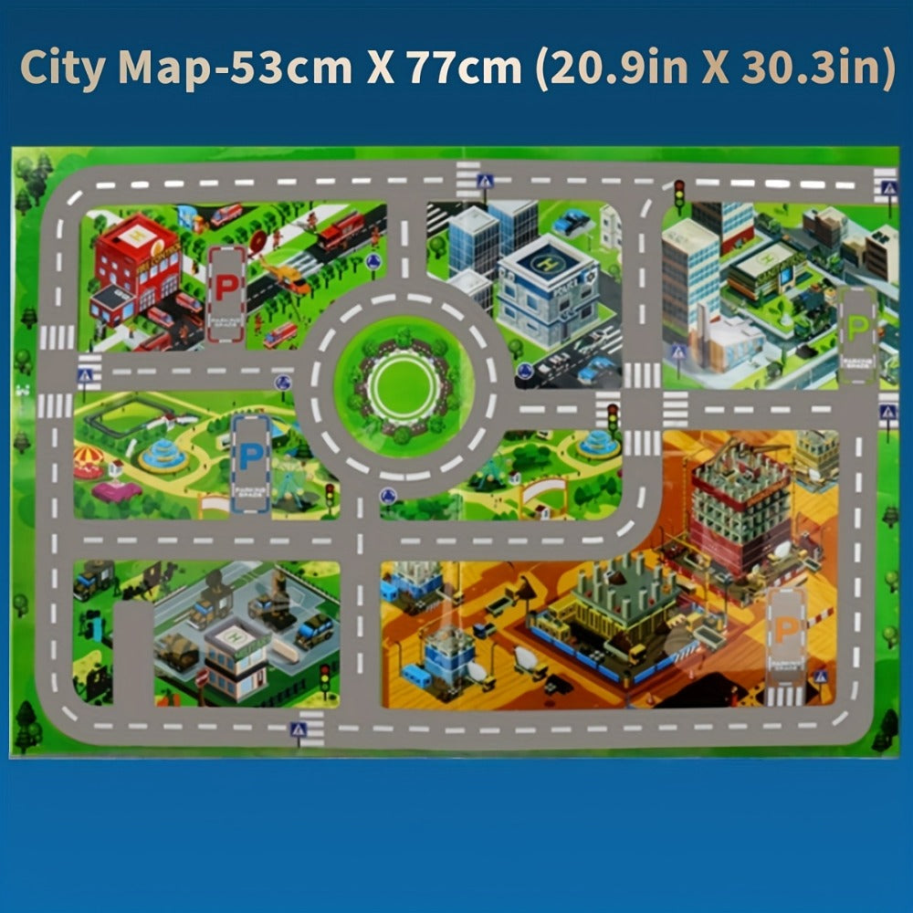 64 Pcs Pull Back Toy Car Set with City Map, Traffic Signs & Storage Box, 56 Mini Die-Cast Vehicles for Kids Boys Girls Ages 3+