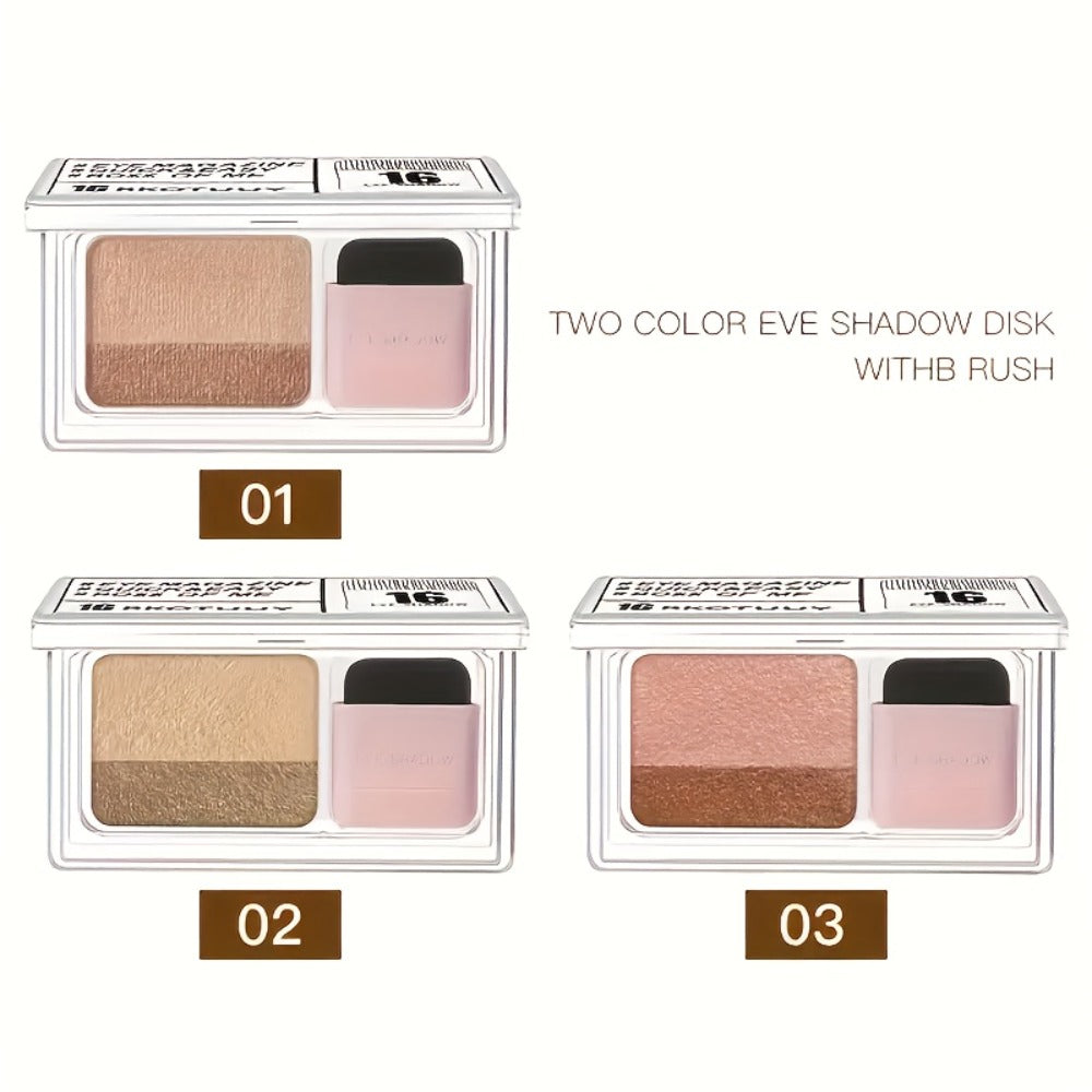 Duo Eyeshadow Palette Set 3 Pack, 2-Color Matte & Shimmer Blendable Eye Makeup with Applicator Brush