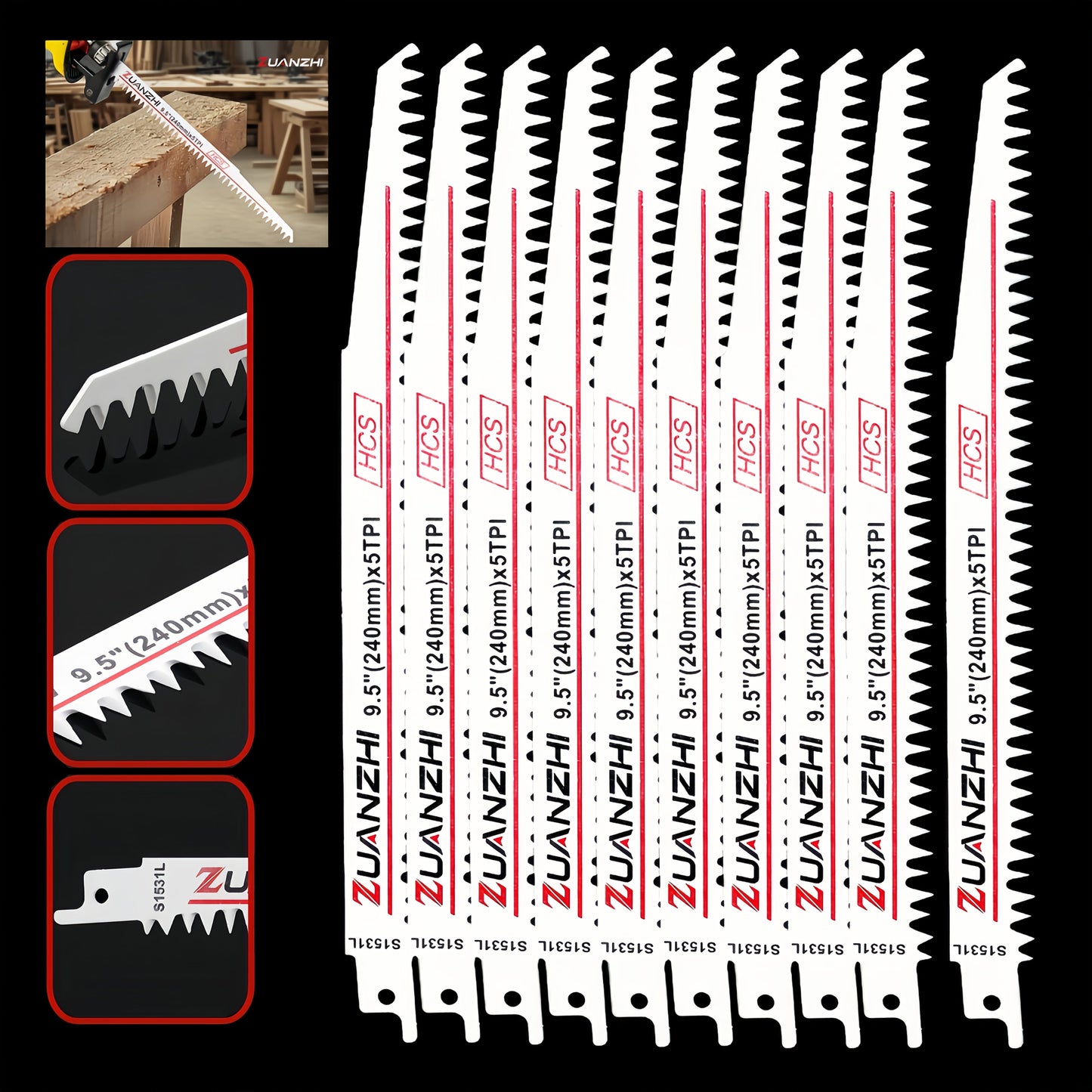Wood Cutting Reciprocating Saw Blades 10PCS S1531L for Garden Pruning Branch Trimming Tree for Entryways, Bedrooms and Living Spaces