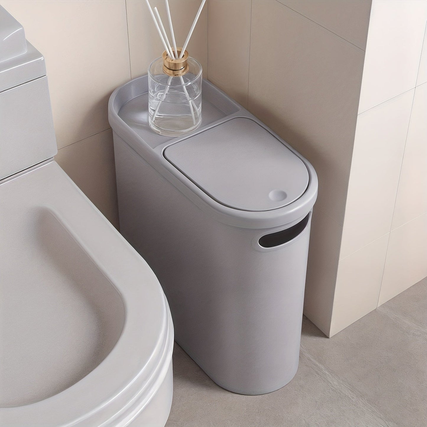 Slim 10L Bathroom Wastebasket with Lid Tray, Built-In Side Handles and Single or Two-Piece Options