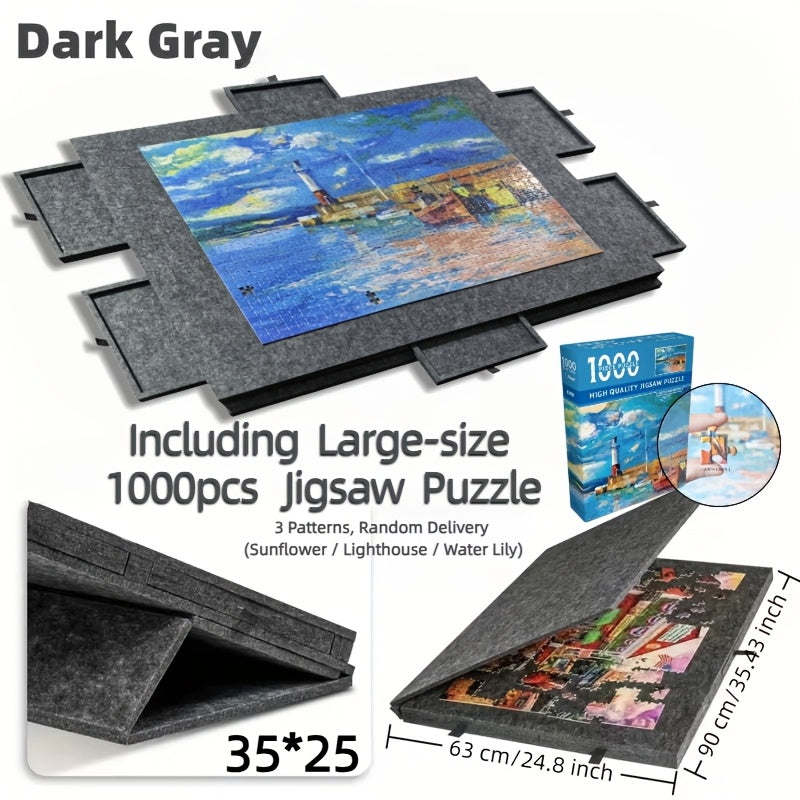 Portable Puzzle Board with Anti-Slip Surface, Fits 1000 & 1500 Piece Puzzles, Jigsaw Puzzle Table for Storage & Family Game Night