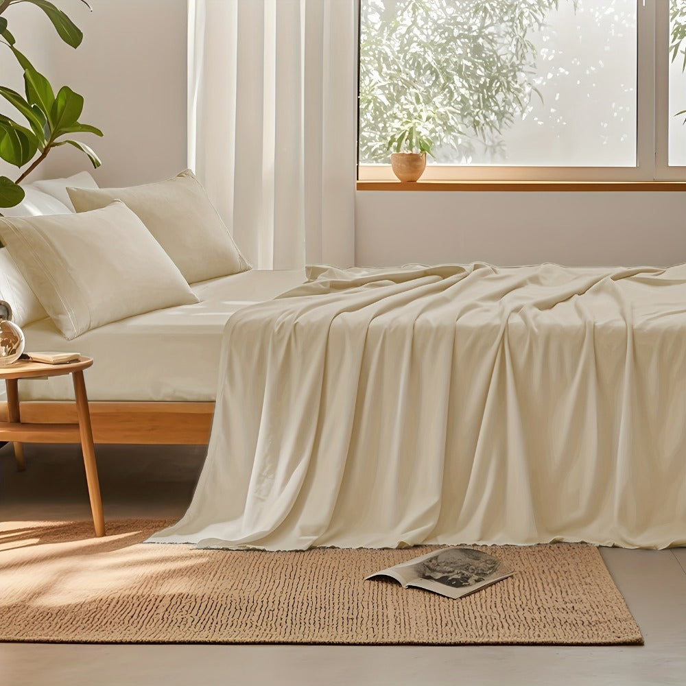 Fitted Sheet Set Deep Pocket | Soft Cooling Breathable Bedding 3-4pcs Fade-Resistant All-Season for Twin Full Queen King