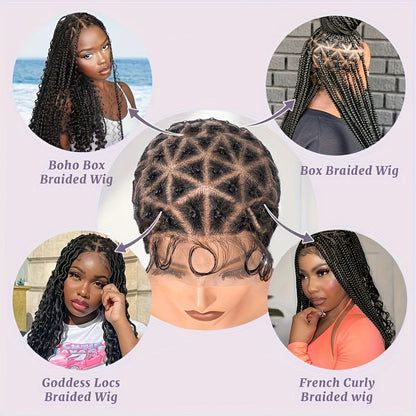 Braided Wig Cap Double Full Lace with Baby Hair Glueless Breathable Adjustable 22 Inch | 81-120 Sections Goddess Box Braid Faux Locs Passion