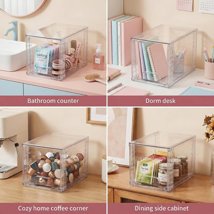 Stackable Storage Drawers Acrylic Drawer Organizer Cabinet | 4/6/8 Packs Plastic Bins for Bathroom Undersink Kitchen Pantry Makeup