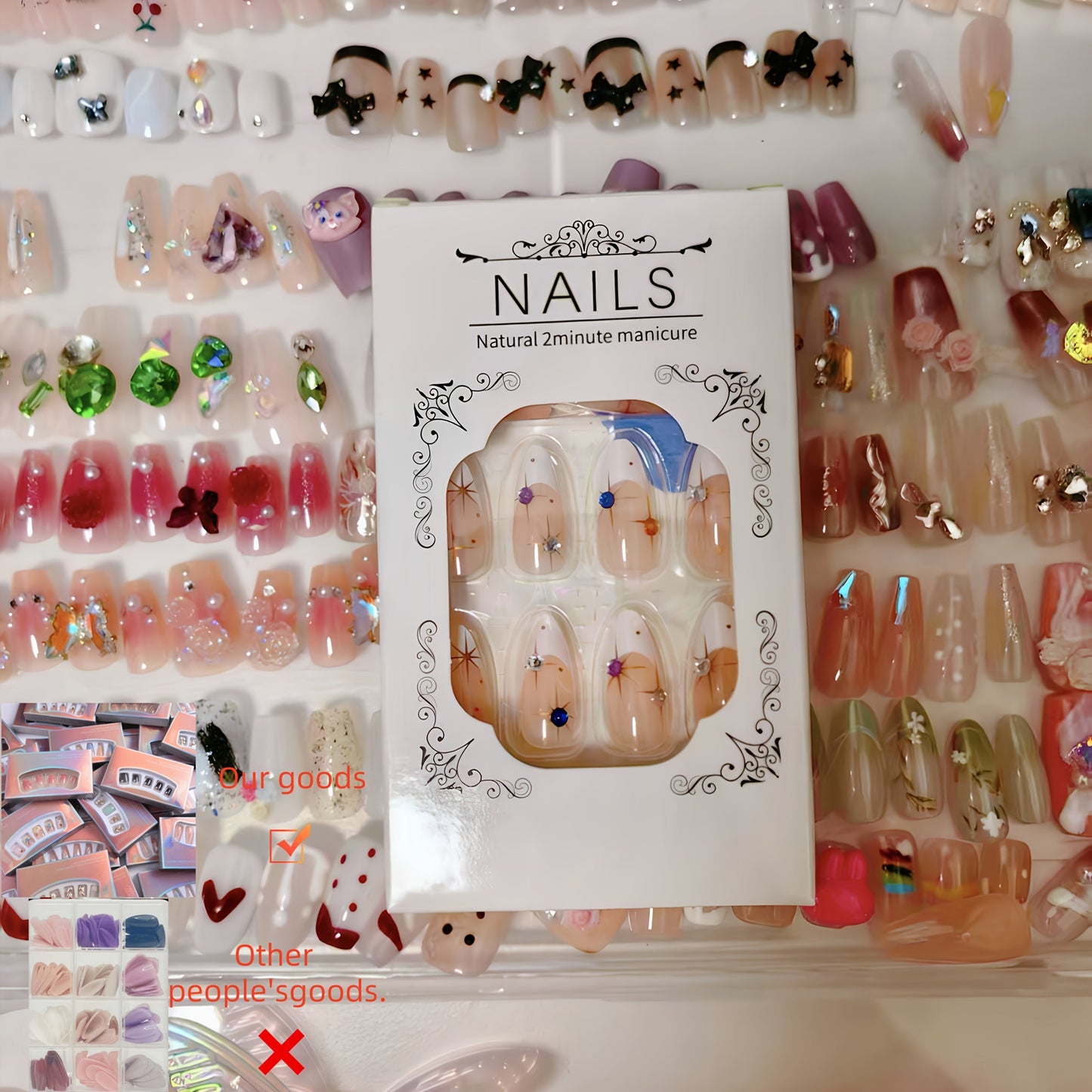 Press On Nails 96-Piece Long Full-Cover Set with Random Assorted Glossy Designs and Multi-Pack Options