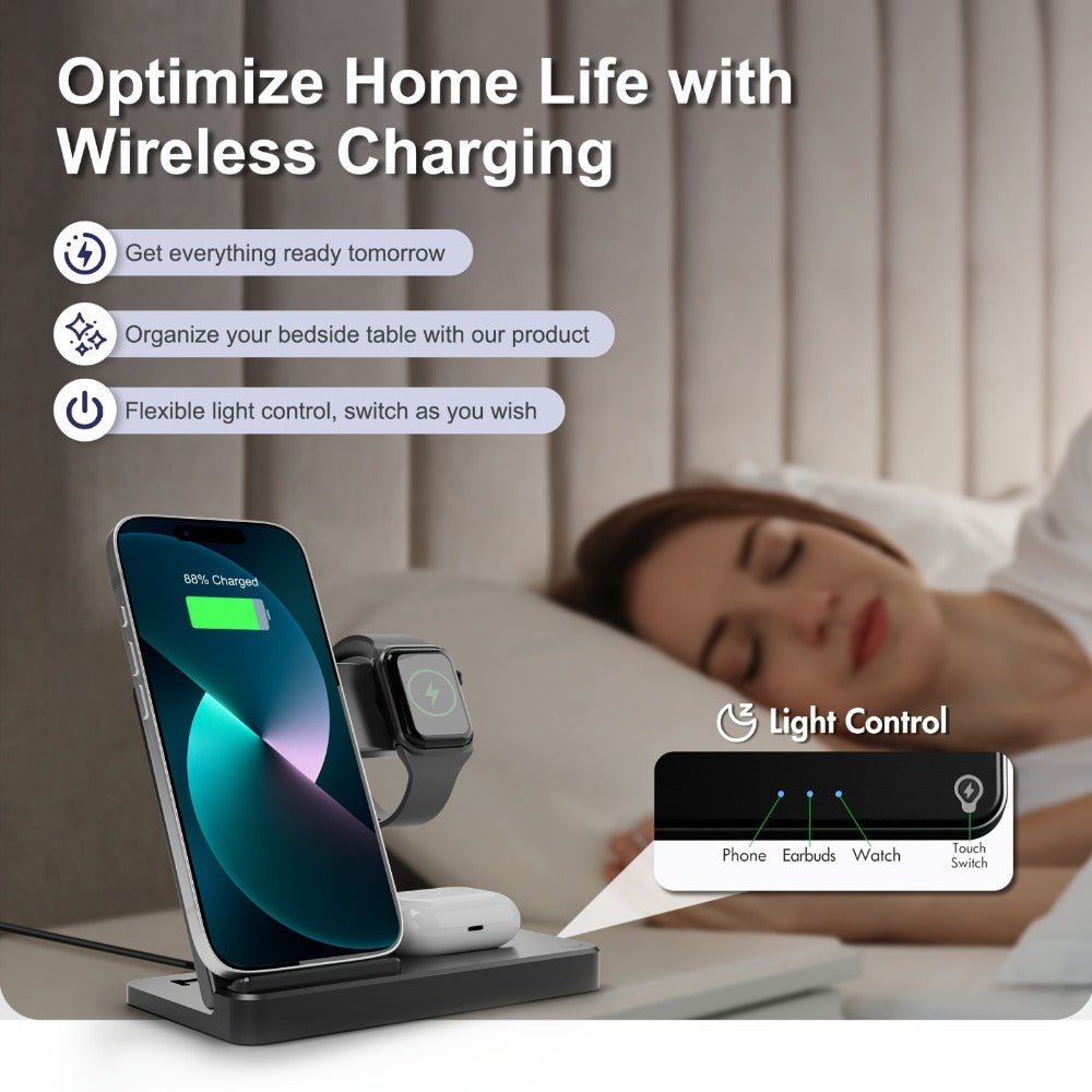 Wireless Charging Station, MagSafe-Compatible 3-in-1 15W Stand in Sky Blue, White, Pink or Black