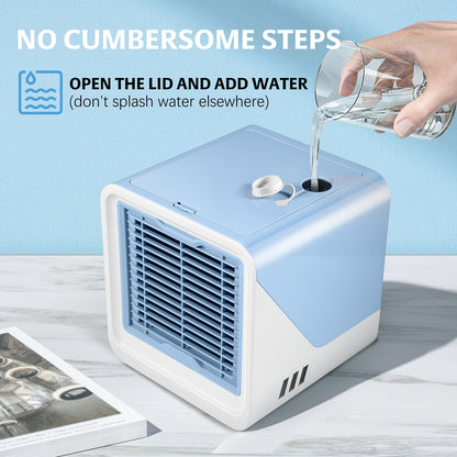Portable Air Cooler 3-in-1 Mini Personal Air Conditioner Humidifier Fan with Atmosphere Light for Entryways, Bedrooms and Living Spaces