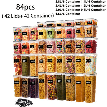 Pantry Jar Food Storage Organizer with Black Flip-Top Lids, Labels and Six Available Set Sizes
