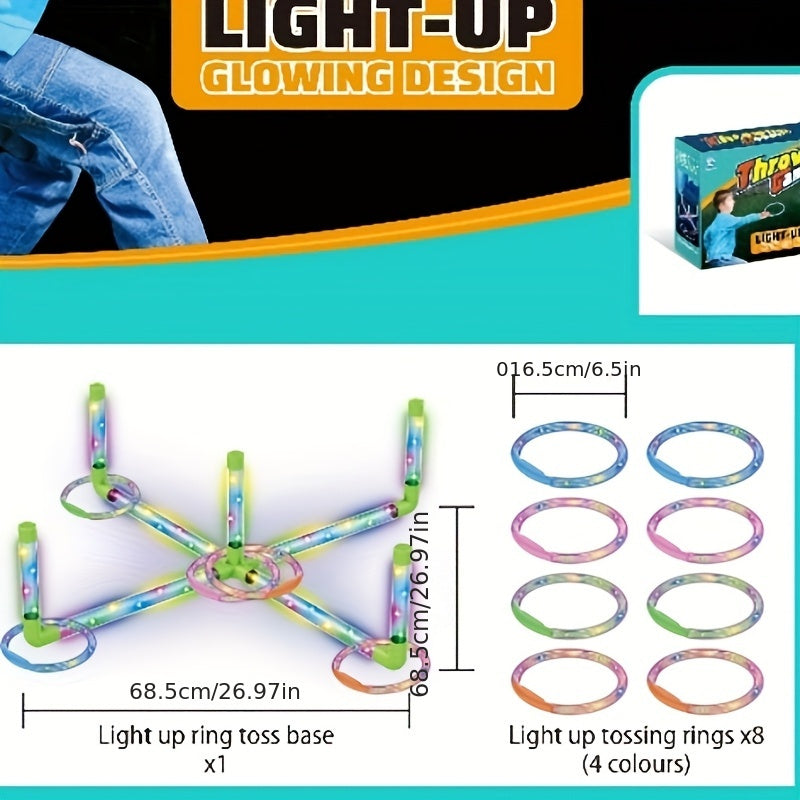 LED Glow Ring Toss Game | Indoor Outdoor Lawn Game for Kids & Family | Glowing Ring Toss Set for Game Night Parties Kindergarten Educational
