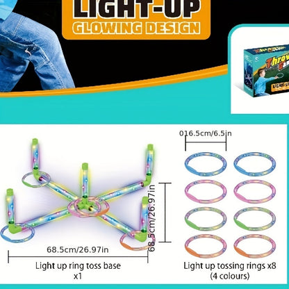 LED Glow Ring Toss Game | Indoor Outdoor Lawn Game for Kids & Family | Glowing Ring Toss Set for Game Night Parties Kindergarten Educational