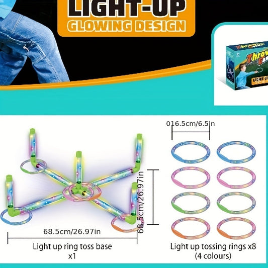 LED Glow Ring Toss Game | Indoor Outdoor Lawn Game for Kids & Family | Glowing Ring Toss Set for Game Night Parties Kindergarten Educational