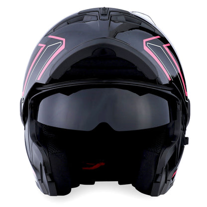 Motorcycle Helmet Modular Flip-Up Full-Face Shell with Dual Visors, S-XL Sizes and Arrow, Storm or Glossy Styles