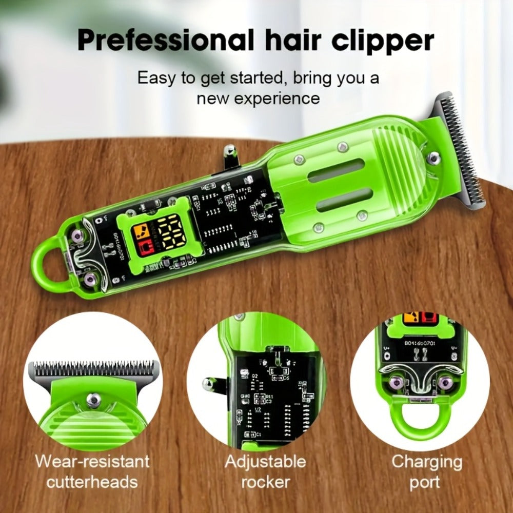 LED Hair Clipper for Men – USB-C Rechargeable Cordless Beard Trimmer with LED Display & 4 Guide Combs, Barber-Grade Home Haircut Kit