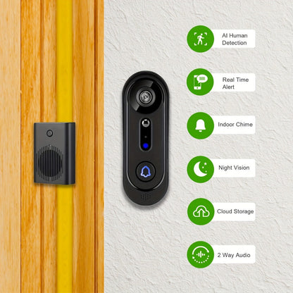 Wireless Video Doorbell Camera 1080P HD Night Vision Motion Detection Two-Way Audio Battery Powered Indoor Chime Cloud Storage Smart Home