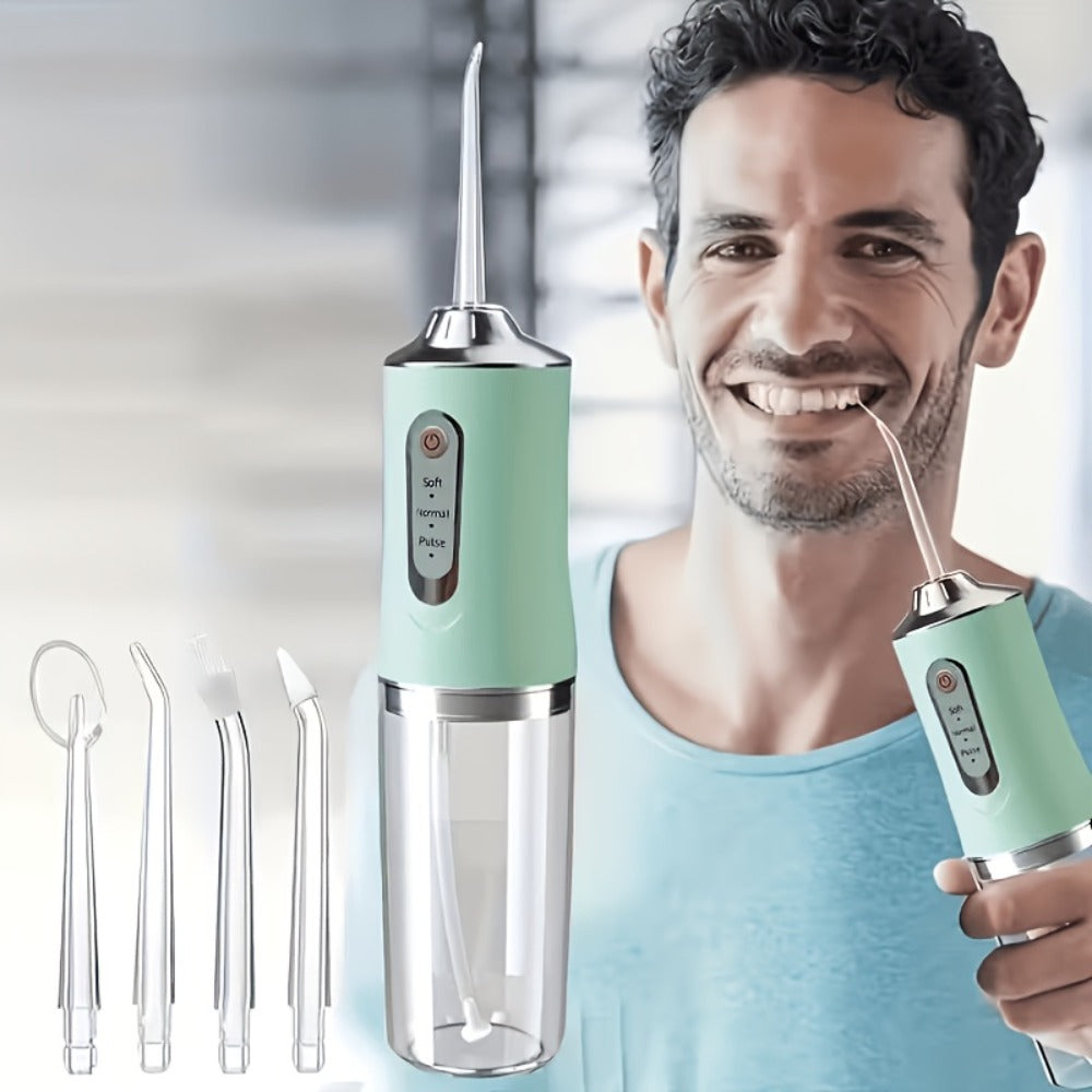 Water Flosser Cordless 270ml Oral Irrigator with Adjustable Pressure, 360-Degree Nozzle, Four Tips and USB Charging