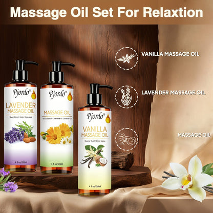 Massage Oil Set 3pcs Roller Ball, Vanilla Arnica & Lavender Essential Oils Moisturizing Body Massage Kit