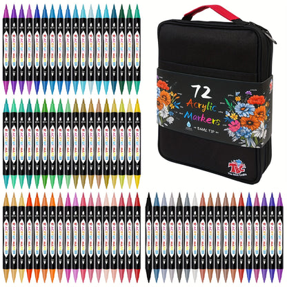 Acrylic Paint Markers with Canvas Bag Dual Tip 48 72 108 Colors, Double Zipper Premium Storage