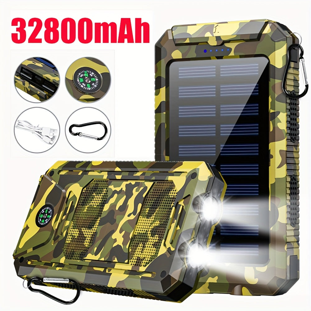 Solar Power Bank, 32800mAh or 38800mAh Wireless Charger with Up to Six Outputs, Dual Lights and Cable Options