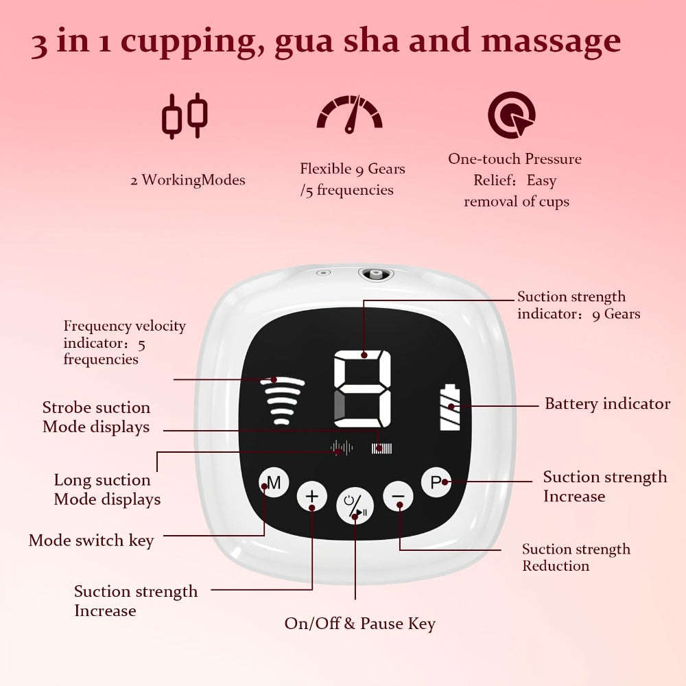 Facial Cupping Massage Device Electric 3-in-1 for Face Neck Eye, 9 Suction Levels 5 Frequencies 2 Modes