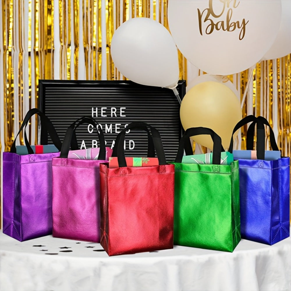 Gift Bags Bulk 100pcs Medium 10.2x12.6x3.9 Inch with Handles - 10 Colors Reusable Paper Gift Bags for Party Favors