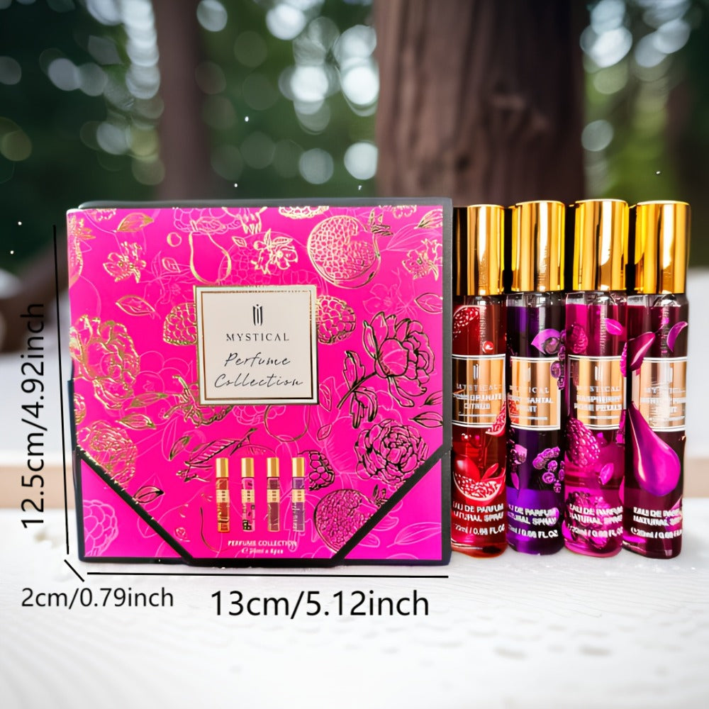 Perfume Gift Set Four 20ml Slim Spray Bottles with Gold Caps in Pink or Botanical Hinged Boxes