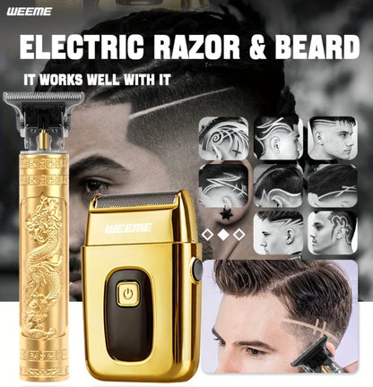 Men's Electric Hair Trimmer and Beard Trimmer 2-Piece Set Cordless Hair Clipper Short Beard for Everyday Face, Beard and Body Grooming