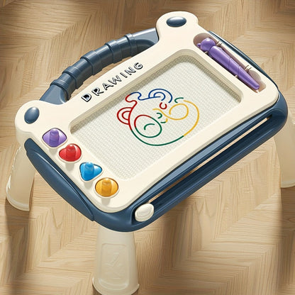 Kids Magnetic Drawing Board with Four Shape Stamps, Slide Eraser, Folding Legs and Blue, Green or Pink Options