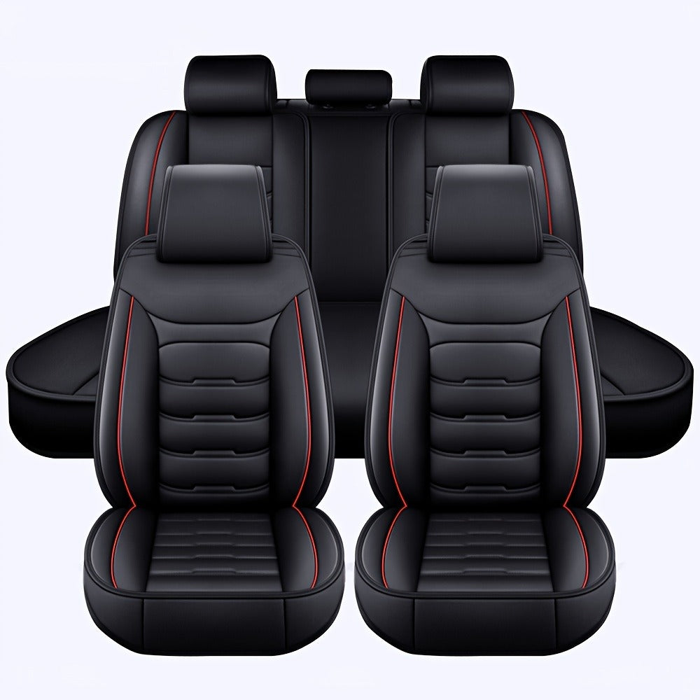 Car Seat Covers 5-Seat Faux Leather Set with Front Storage Pocket and Three Color Combinations