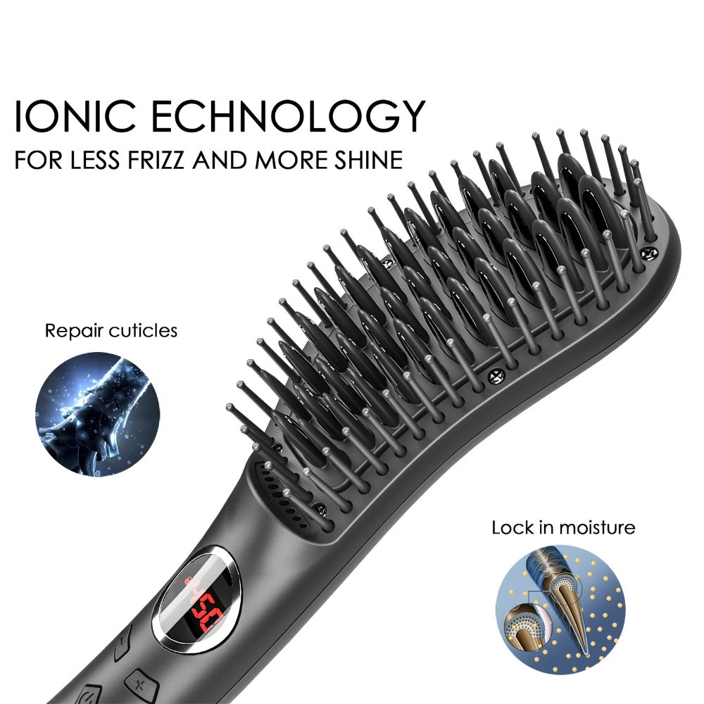 Ceramic Hair Straightener Brush 30 Sec Fast Heat Anti-Scald Straightening Comb Soft Touch, for Home, Travel and Salon Hair Styling