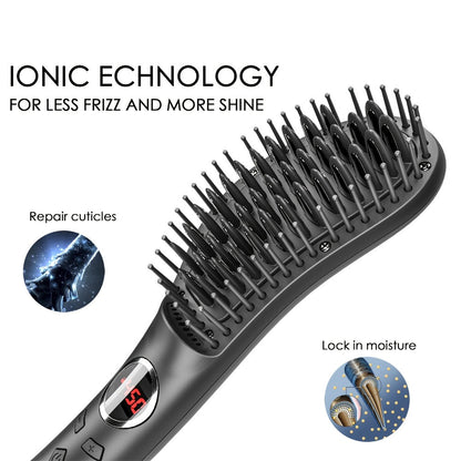 Ceramic Hair Straightener Brush 30 Sec Fast Heat Anti-Scald Straightening Comb Soft Touch, for Home, Travel and Salon Hair Styling