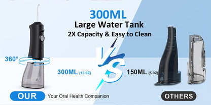 Water Flosser Srivdk Cordless Oral Irrigator with 300ml Tank, Three Pressure Modes, Six Nozzles and USB-C Charging