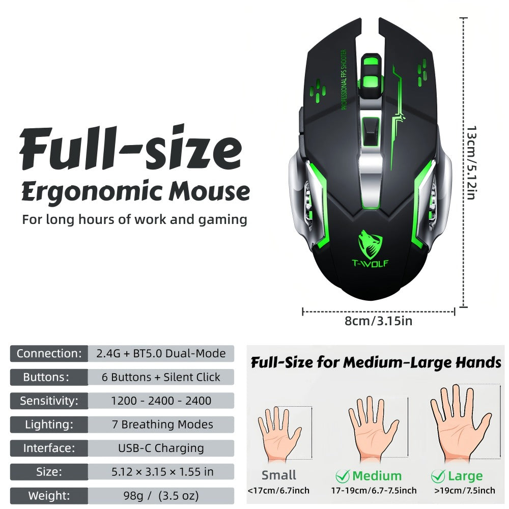 Wireless Gaming Mouse RGB Rechargeable T-WOLF 2.4GHz Large Mouse for PC Laptop Tablet Mac for an Everyday Personal Care Routine