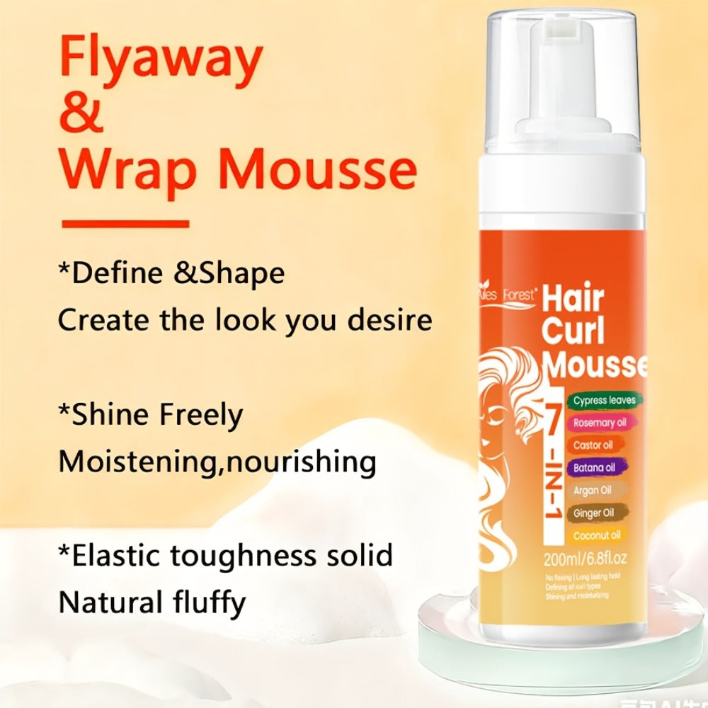 Curl Defining Hair Foam Mousse 200ml Smoothing Styling for Natural Fluffy Elastic Curls, Frizz Control for Wavy Coily Hair