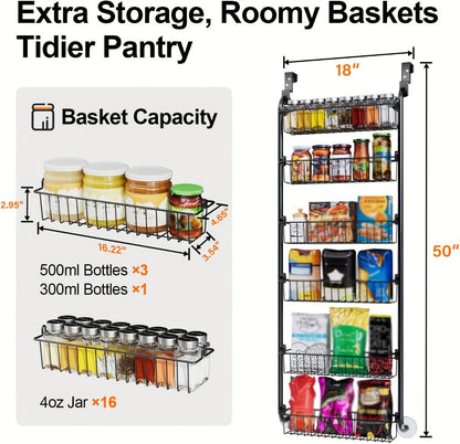 Over-the-Door Metal Organizer Rack 6 & 8 Tier – Pantry Storage, Spice Rack, Kitchen Cabinet Organizer, Holds Up to 80 Lbs