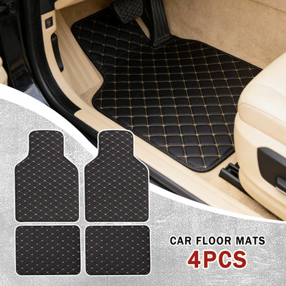 Quilted PU Car Floor Mats, Five-Piece Front and Rear Set in Red, Beige or Brown Color Options