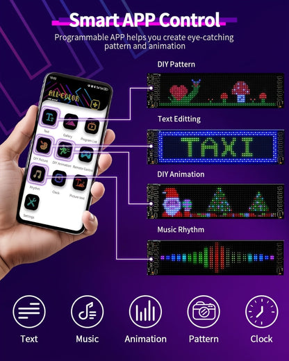 Flexible LED Dot Matrix Display with Remote Control - APP & USB Powered Programmable Scrolling Sign
