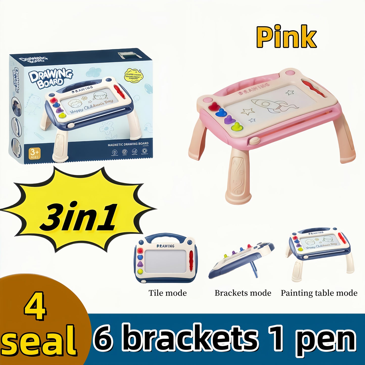 Kids Drawing Board Toy 3-in-1 with Stamps Brush Stand – Magnetic Doodle Art Set for Toddlers Boys Girls Ages 3+ Birthday Easter Christmas