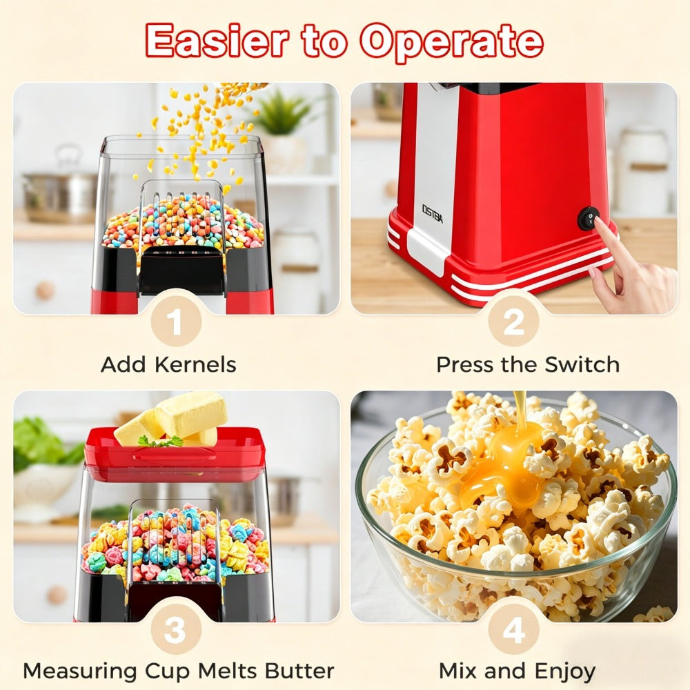Hot Air Popcorn Popper Maker 16 Cups, Oil-Free Electric Popcorn Machine with Measuring Cup for Kernels & Butter Melting