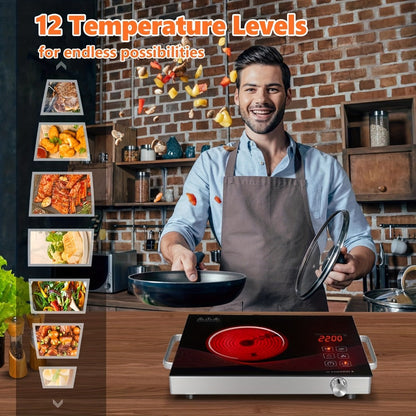 Portable Electric Induction Cooktop 2200W Ceramic Infrared Hot Plate with Adjustable Temperature & Dual Touch Rotation Control