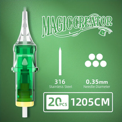 Tattoo Cartridge Needles with MAGICCREATOR Label, 20-Piece Box with 25 RL RS CM M1 Options