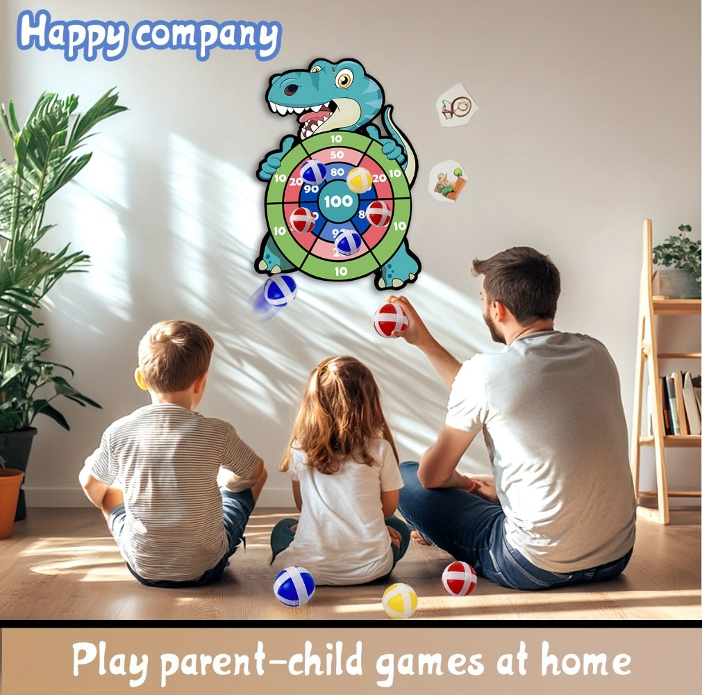 Dinosaur Sticky Target Ball Set with Blue Bow, Multiple Game Modes, Party Favor for Kids, Safe & Durable Fun Toy Gift for Her & Him